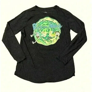 Rick and Morty Adult Swim Juniors Gray Long Sleeve T-Shirt Lg 11/13